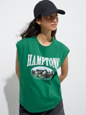 Nuon Jade Green Cityscape-Inspired Cotton T-Shirt