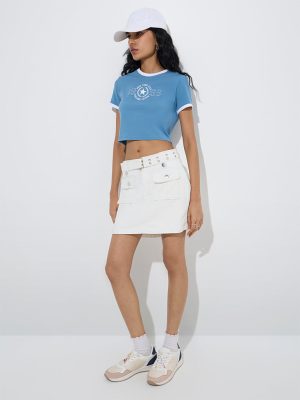 Nuon Dusty Blue Printed Cotton-Blend T-Shirt