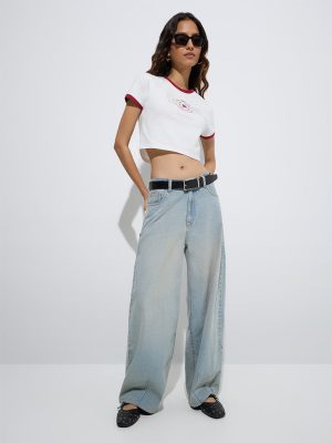 Nuon White Text Pattern Cotton T-Shirt