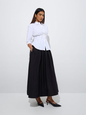 Wardrobe White Pintuck Design Cotton-Blend Shirt