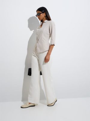 Wardrobe Taupe Striped Cotton-Blend Shirt