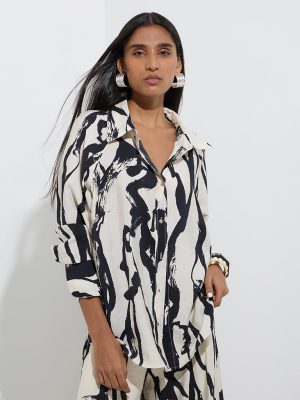Wardrobe Off-White Abstract Design Cotton Shirt