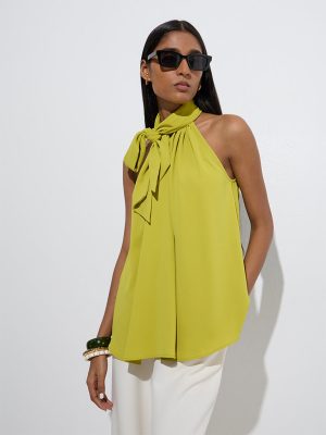 Wardrobe Lime Solid Halter-Neck Top
