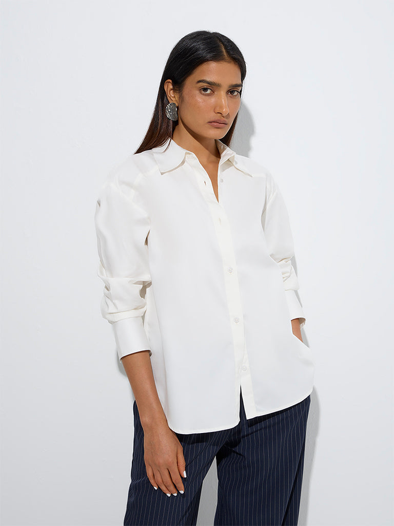Wardrobe Ivory Solid Cotton Shirt