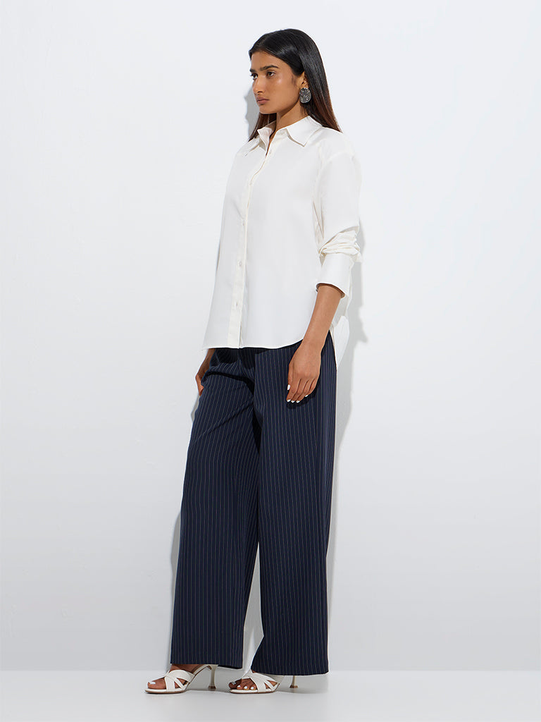 Wardrobe Ivory Solid Cotton Shirt - Image 2