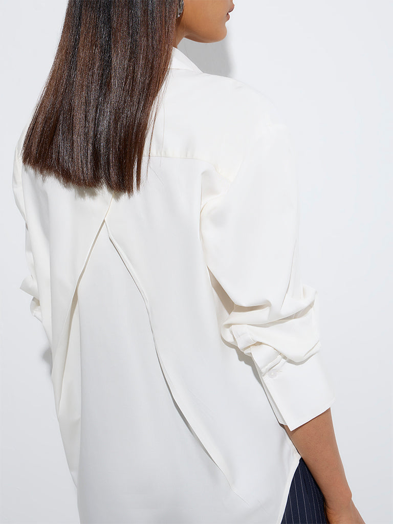 Wardrobe Ivory Solid Cotton Shirt - Image 3
