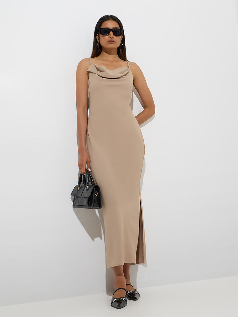 Wardrobe Beige Cowl Neck Straight Dress - Image 2