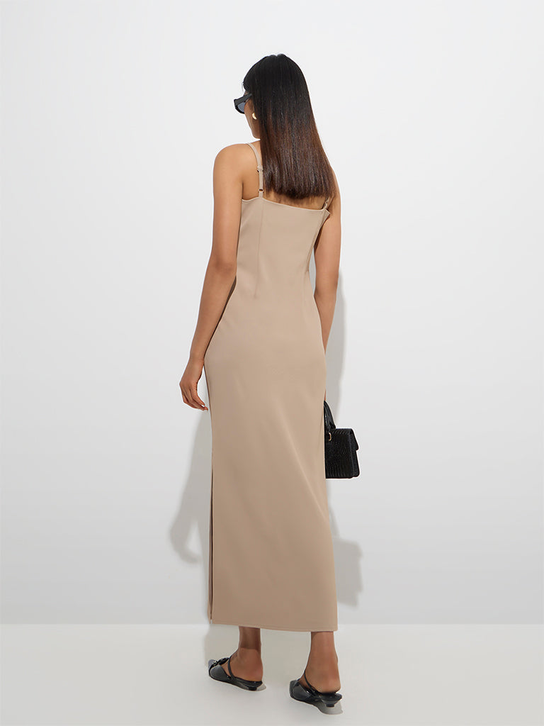 Wardrobe Beige Cowl Neck Straight Dress - Image 4