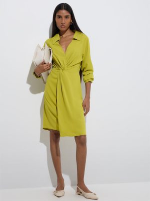 Wardrobe Lime Solid A-Line Dress