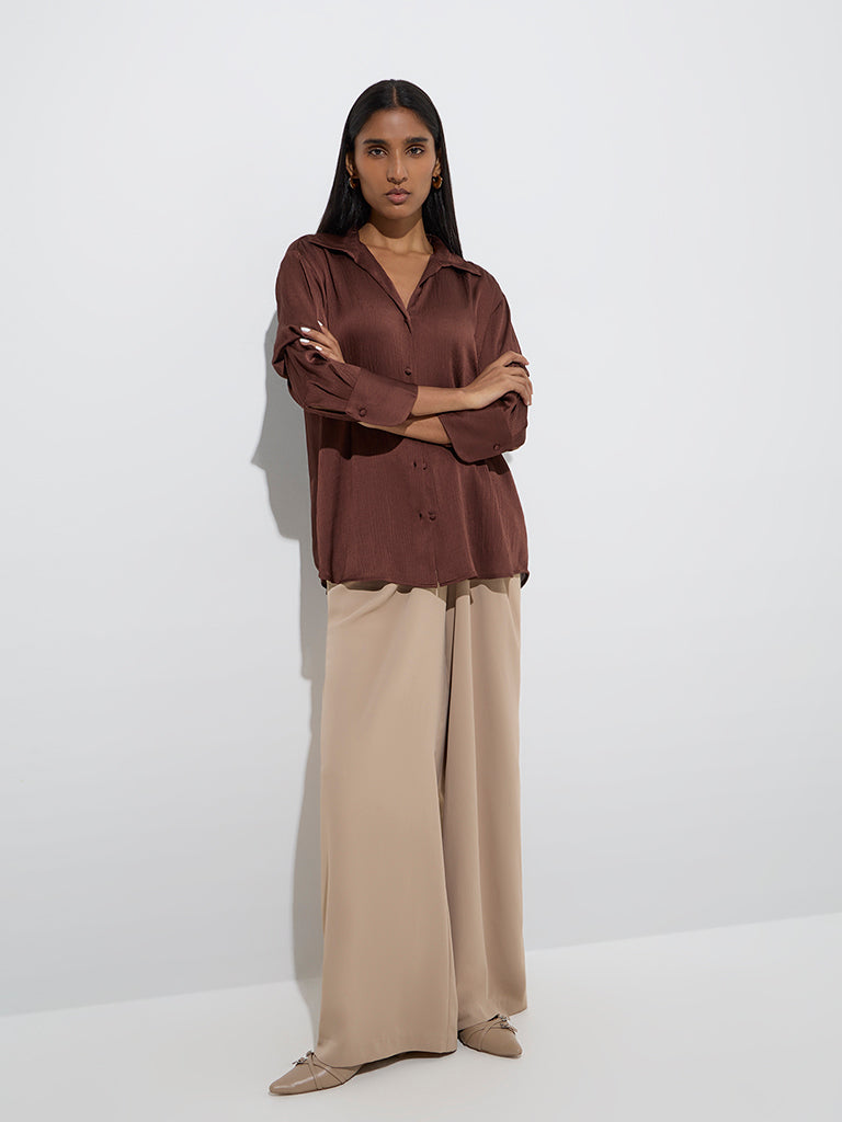 Wardrobe Beige Knot-Detailed High-Rise Trousers