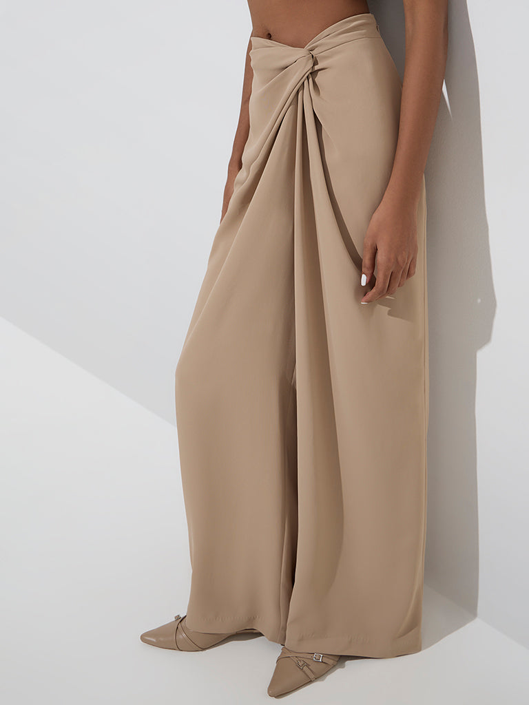 Wardrobe Beige Knot-Detailed High-Rise Trousers - Image 2