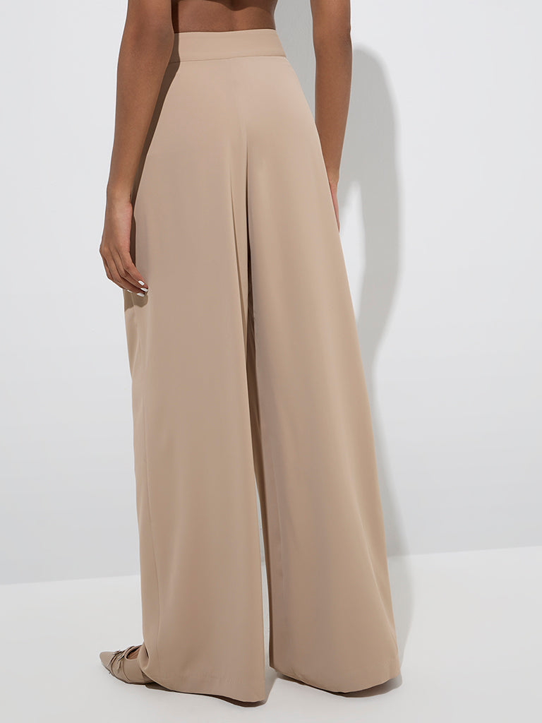 Wardrobe Beige Knot-Detailed High-Rise Trousers - Image 4