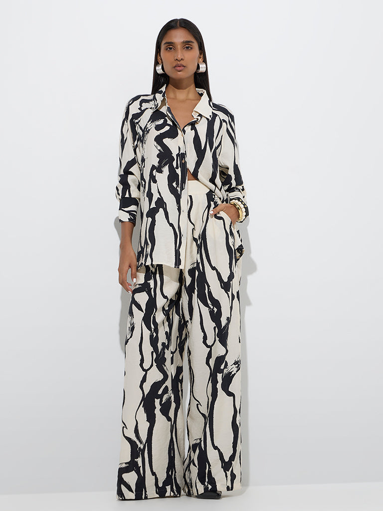 Wardrobe Off-White Abstract High-Rise Cotton Trousers