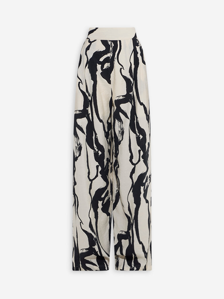 Wardrobe Off-White Abstract High-Rise Cotton Trousers - Image 5