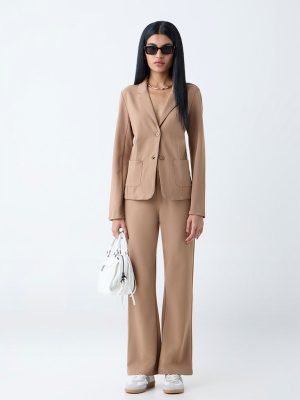 Wardrobe Beige Bootcut High-Rise Trousers