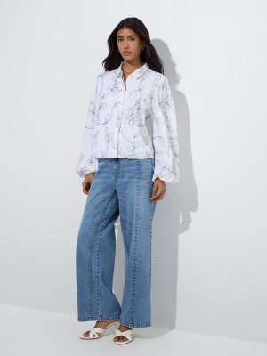 LOV White Floral Embroidered Shirt