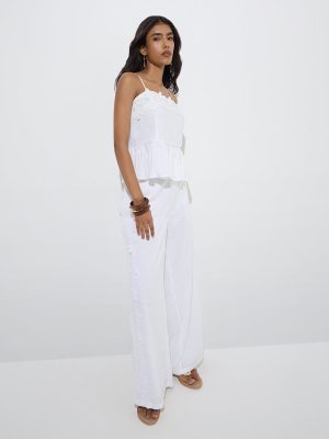 LOV White Floral Lace Design Cotton Top