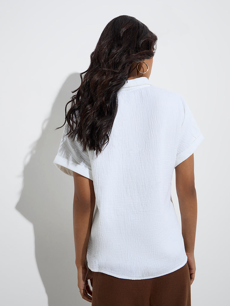 LOV White Crinkle-Textured Linen-Blend Top - Image 4