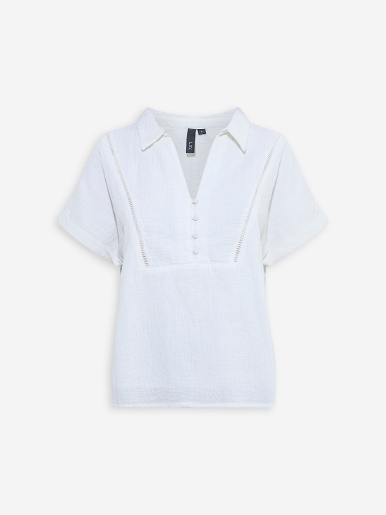LOV White Crinkle-Textured Linen-Blend Top - Image 5