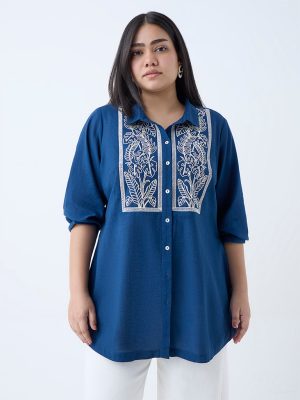 Diza Indigo Embroidered Cotton Tunic