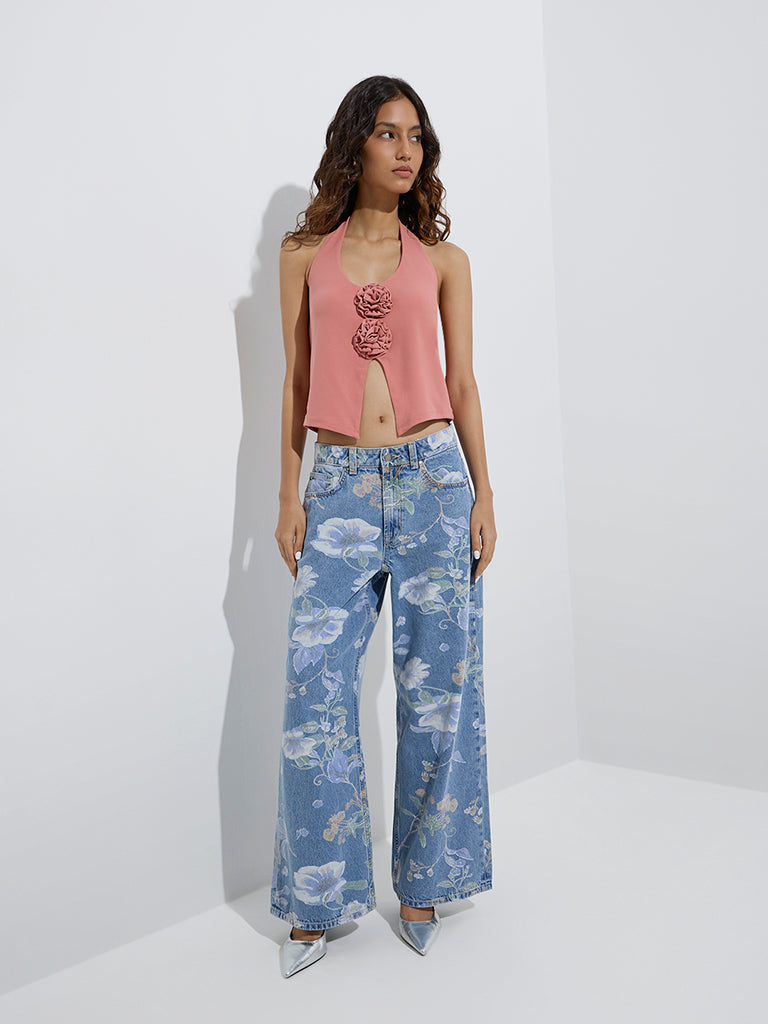 Nuon Dusty Coral Rosette Halter Neck Top - Image 2