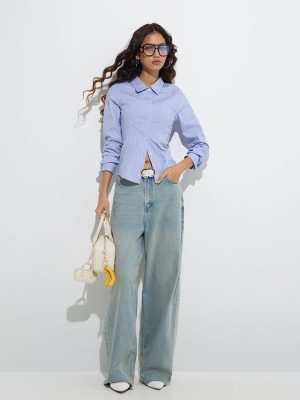 Nuon Blue Stripe Printed Cotton Shirt