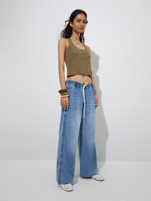 Nuon Light Blue Faded Straight-Fit Mid-Rise Jeans