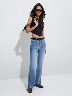Nuon Blue Faded Relaxed-Fit High-Rise Jeans