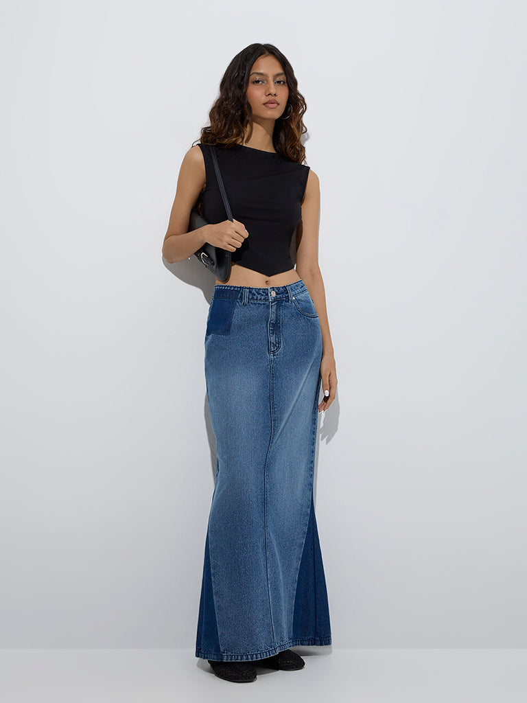 Nuon Blue Mid-Rise Denim Skirt