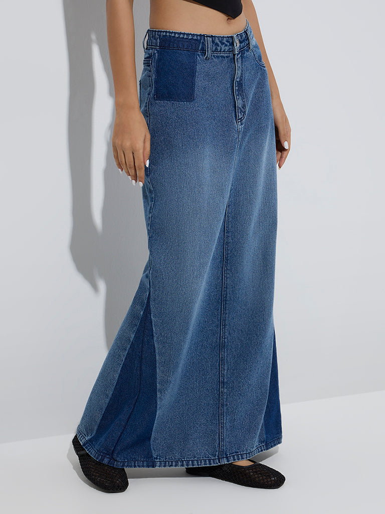 Nuon Blue Mid-Rise Denim Skirt - Image 2