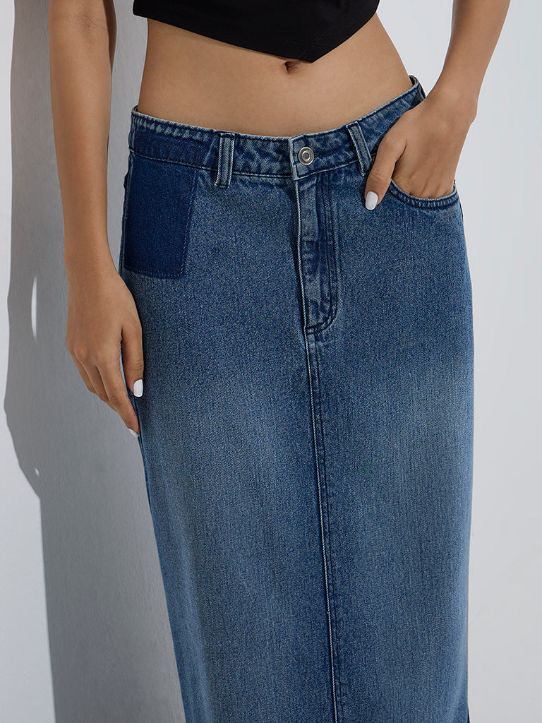 Nuon Blue Mid-Rise Denim Skirt - Image 3