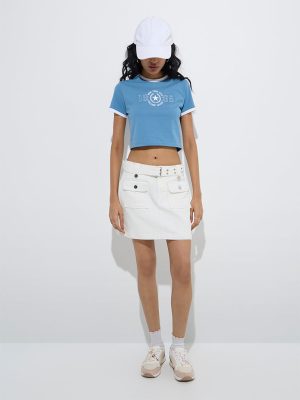 Nuon White High-Rise Denim Skort with Belt