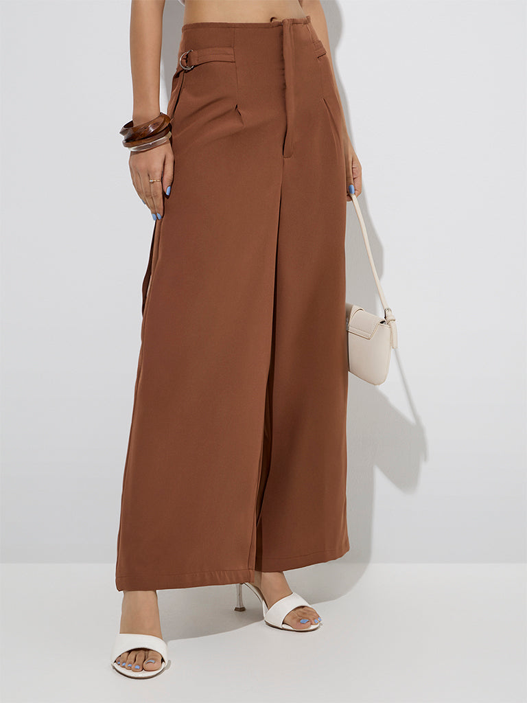 Nuon Brown Wide-Leg High-Rise Trousers - Image 2