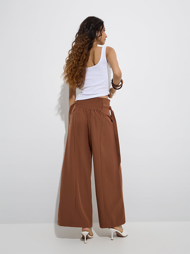 Nuon Brown Wide-Leg High-Rise Trousers - Image 4