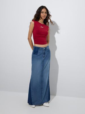 Nuon Red Typographic Ruched T-Shirt