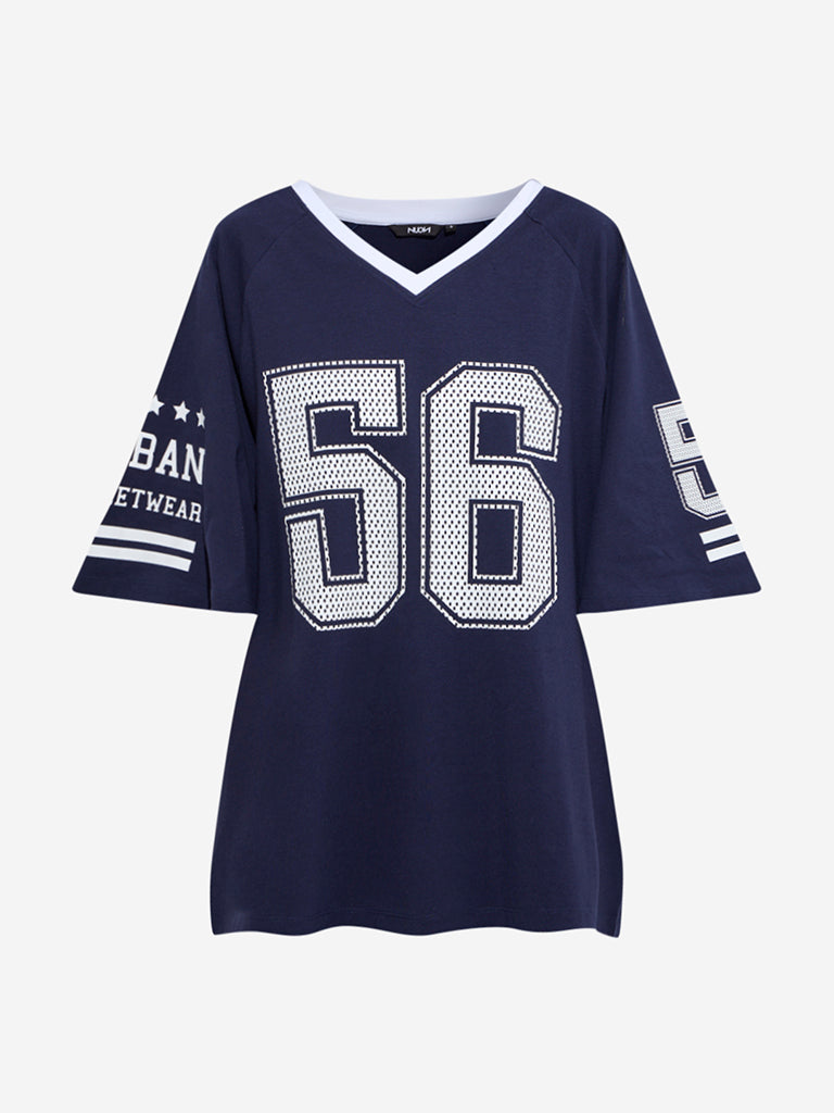 Nuon Navy Numerical Design Cotton-Blend T-Shirt - Image 5
