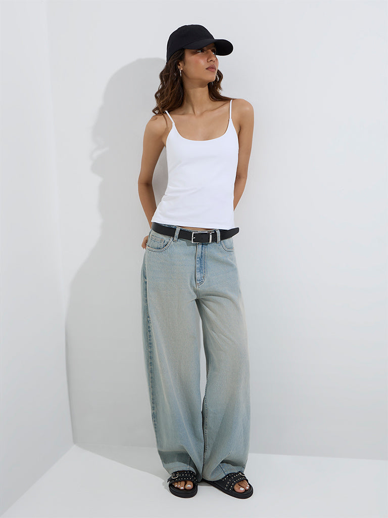 Nuon White Solid Cotton-Blend Top - Image 2