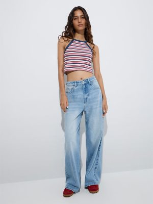 Nuon Multicolour Striped Cotton Crop Top