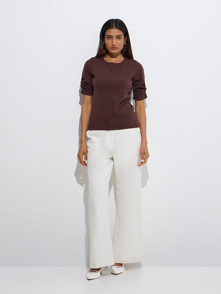 Wardrobe Brown Self-Striped Top - Image 2