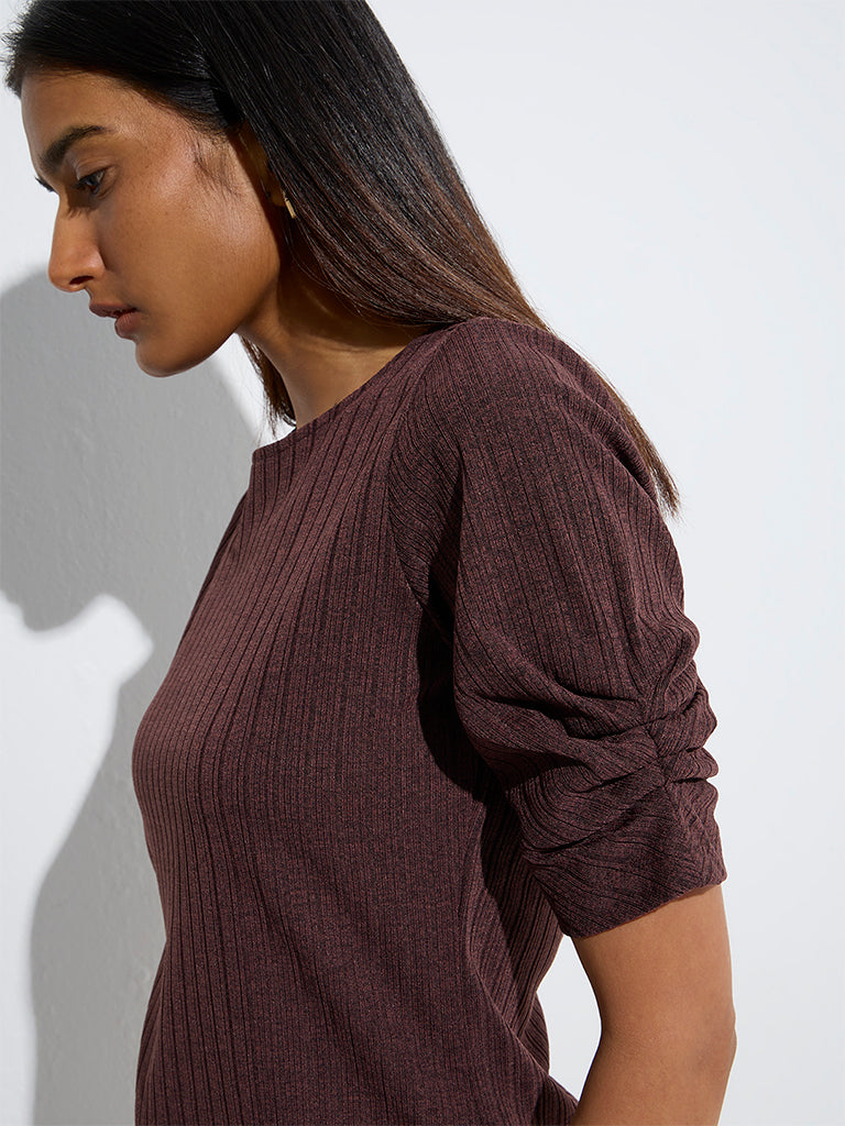 Wardrobe Brown Self-Striped Top - Image 3