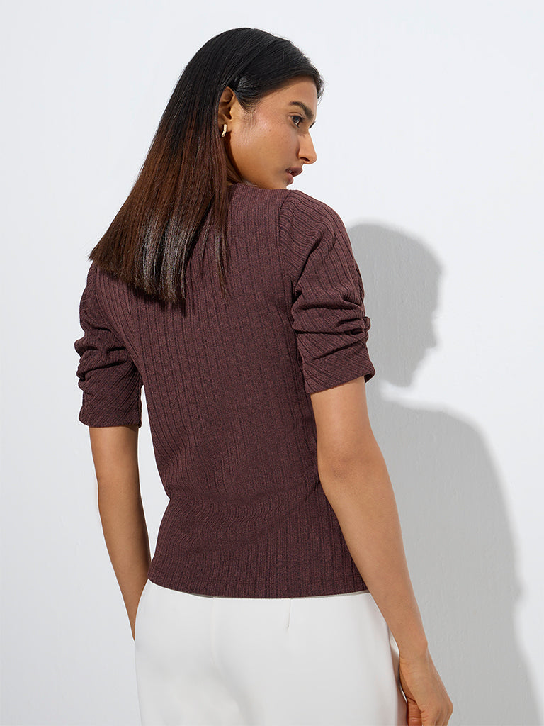 Wardrobe Brown Self-Striped Top - Image 4