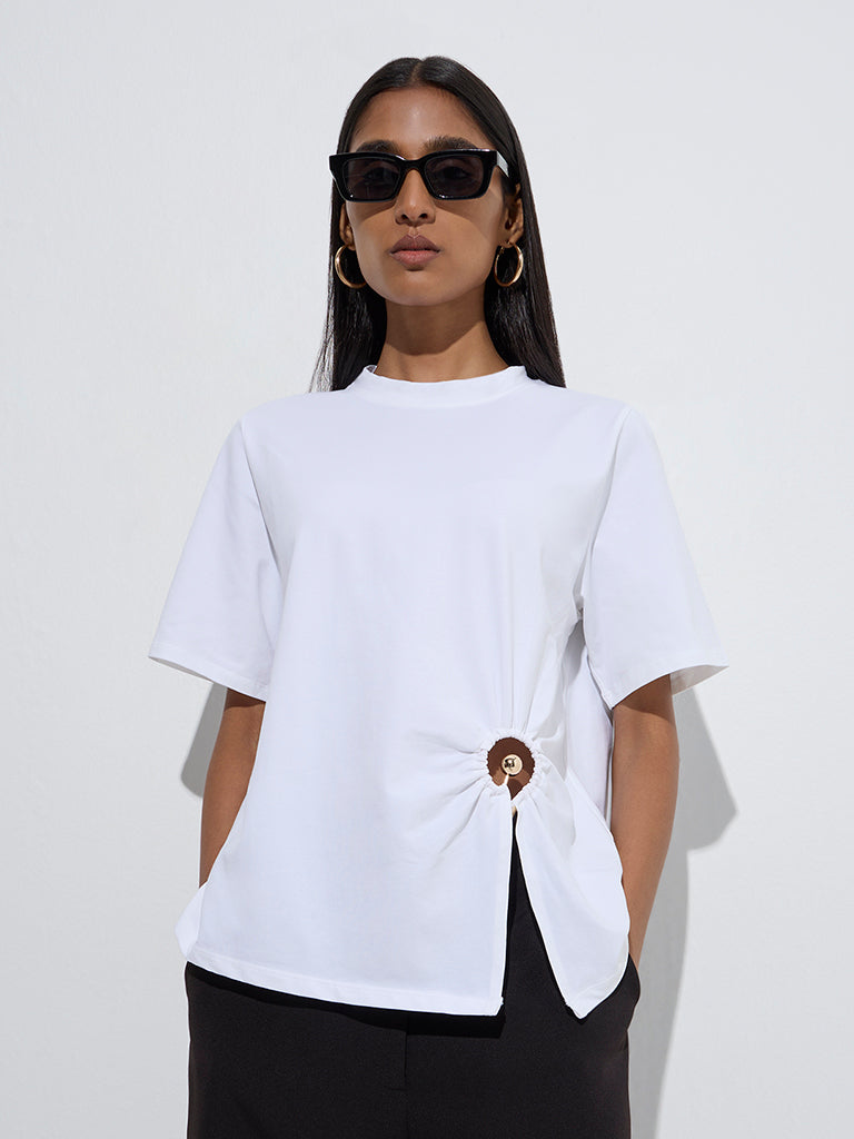 Wardrobe White Cut-Out-Detailed T-Shirt