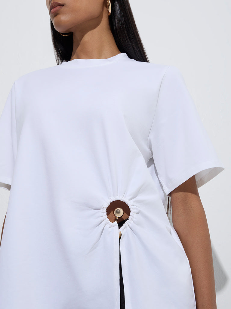 Wardrobe White Cut-Out-Detailed T-Shirt - Image 3