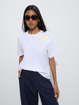 Wardrobe White Rosette Detailed T-Shirt