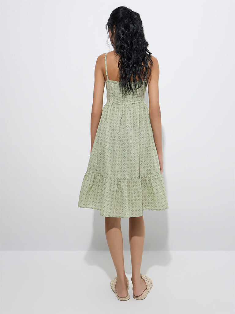 Bombay Paisley Sage Printed Cotton Tiered Dress - Image 4