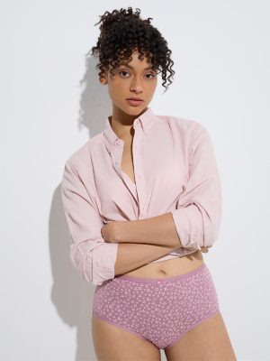 Wunderlove Mauve Cotton-Blend Hi-Rise Briefs - Pack of 3