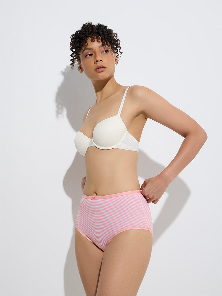 Wunderlove Pink Cotton-Blend Hi-Rise Briefs - Pack of 3