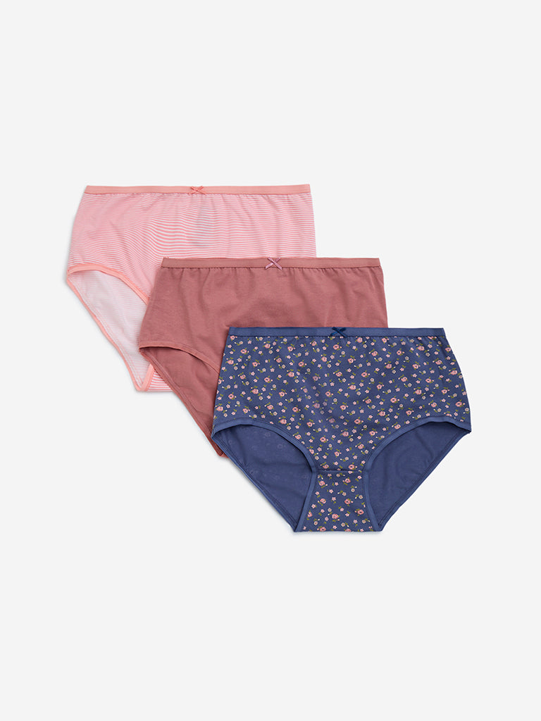 Wunderlove Pink Cotton-Blend Hi-Rise Briefs - Pack of 3 - Image 2