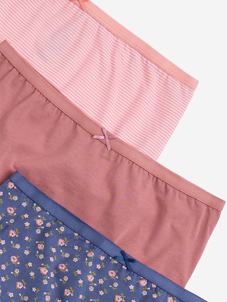 Wunderlove Pink Cotton-Blend Hi-Rise Briefs - Pack of 3 - Image 4