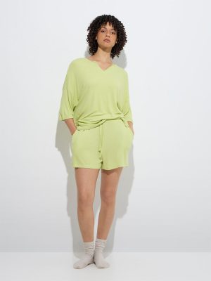 Wunderlove Lime Ribbed High-Rise Lounge Shorts